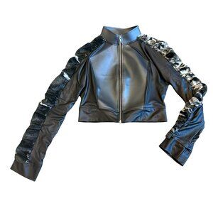 Josie Loves J. Valentine Zip-Down Cropped Jacket Faux Leather Fur Size Medium